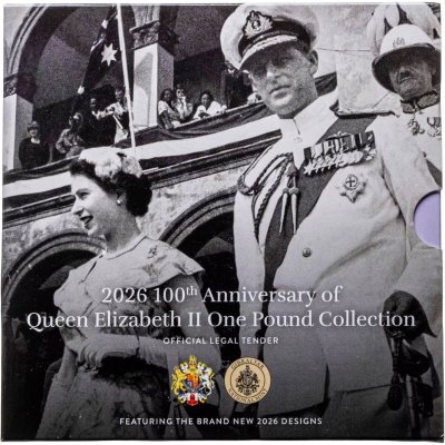 купить Гибралтар, официальный набор из 7-ми монет 1 фунт 2026 "100-летие изображения королевы Елизаветы II на валюте" в буклете