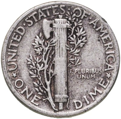 Купить США 10 центов (дайм, one dime) 1945 Mercury Dime (дайм «Меркурий») без обозначения монетного двора