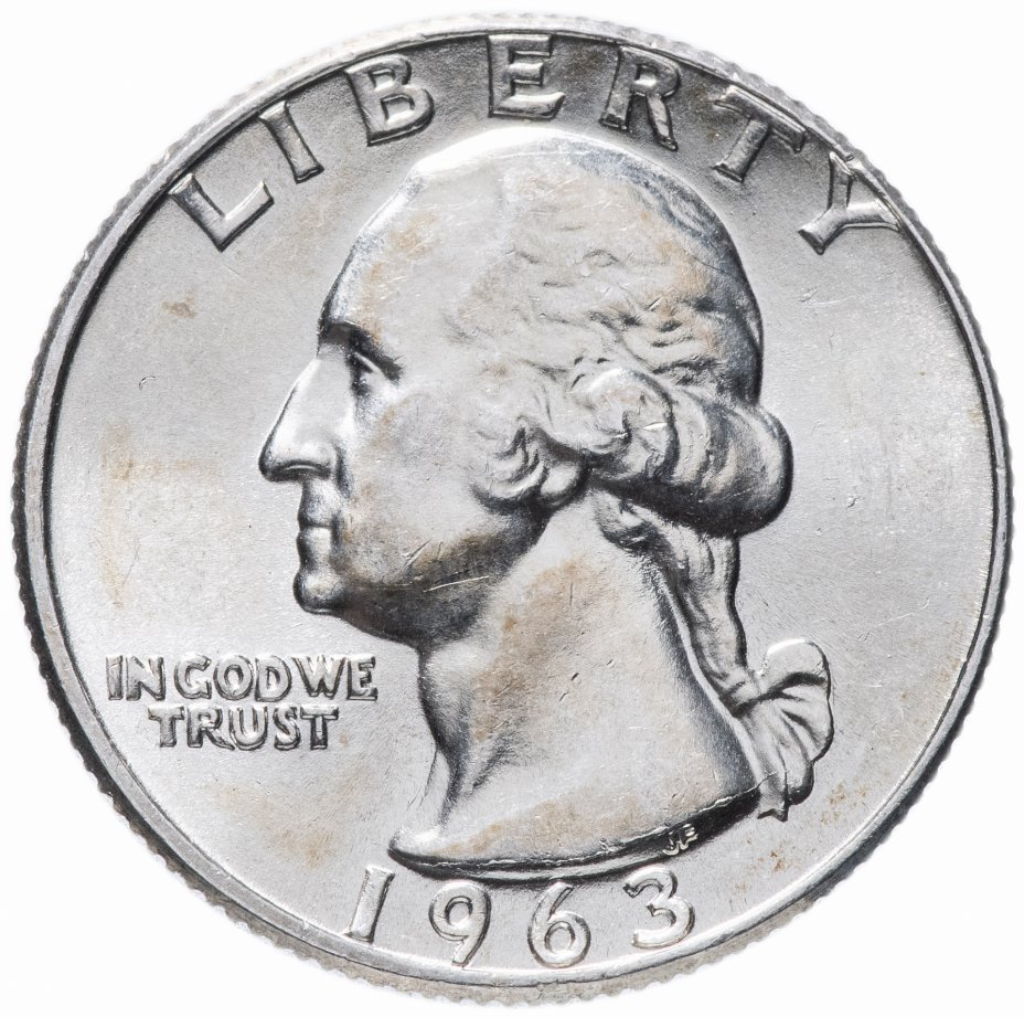купить 25 центов (квотер) 1963 Вашингтон, серебро 900 пробы