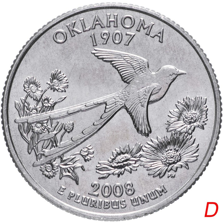 купить США 1/4 доллара (квотер, 25 центов) 2008 D "Штат Оклахома "