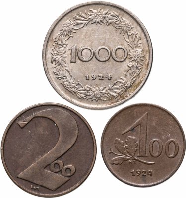 купить Австрия набор 100,200,1000 крон 1924