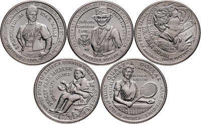 купить США набор из 5-ти монет 1/4 доллара (25 центов, квотер) 2025 P Американские женщины