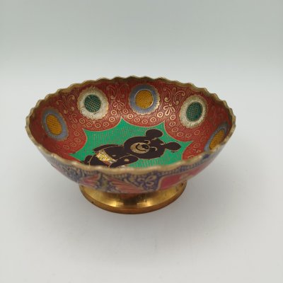 купить Ваза для конфет, украшенная изображением Олимпийского мишки, латунь, крашение, эмаль, Индия, 1978-1982 гг.