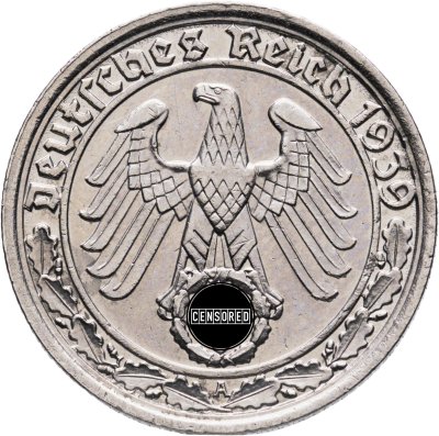 купить Германия, Третий рейх 50 рейхспфеннигов (reichspfennig) 1939, знак монетного двора "A"