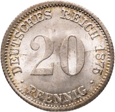 купить Германия 20 пфеннигов (pfennig) 1875, знак монетного двора: "D" - Мюнхен