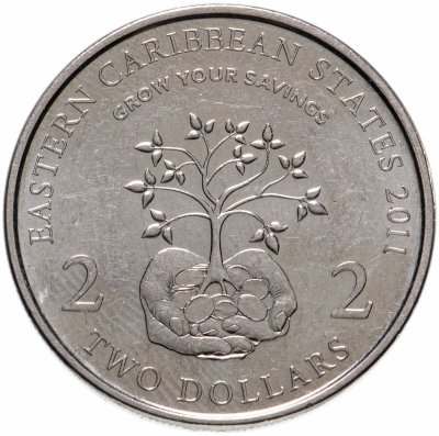 купить Восточные Карибы 2 доллара (dollars) 2011 "10 лет Финансовому Месяцу"