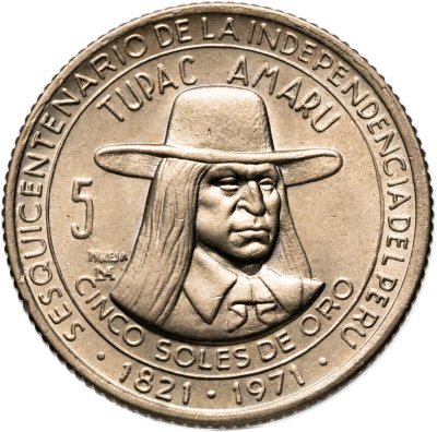 купить Перу 5 солей (soles) 1971 "150 лет Независимости"