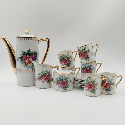 купить Сервиз кофейный с цветочным декором на 6 персон (15 предметов), фарфор, деколь, золочение, Западная Европа, 1960-1980 гг.