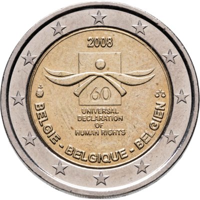 купить Бельгия 2 euro (евро) 2008 "60 лет Всеобщей декларации прав человека"