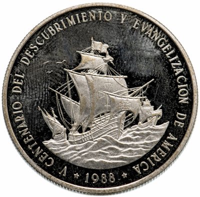 Купить Доминикана 1 песо (peso) 1988 "500 лет открытию и евангелизации Америки"