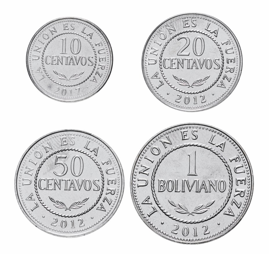 купить Боливия набор монет 2012 - 2017 год (4 штуки) 10, 20 и 50 cентаво, 1 боливиано