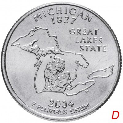 Купить США 1/4 доллара (квотер, 25 центов) 2004 D "Штат Мичиган"
