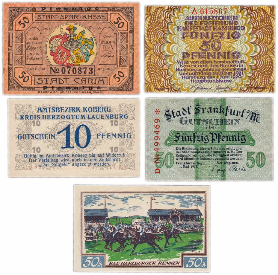 купить Германия (разные земли) набор из 5 нотгельдов 1917-1921