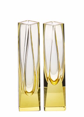 Купить Вазы парные необычной формы из желтого стекла, Западная Европа, 1970-1990 гг.