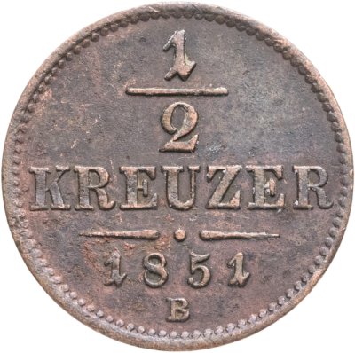 купить Австрия 1/2 крейцера (kreuzer) 1851, знак монетного двора "B" - Кремница