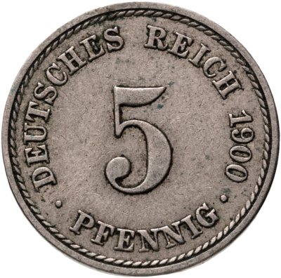 купить Германия 5 пфеннигов (pfennig) 1900 A знак монетного двора: "A" - Берлин