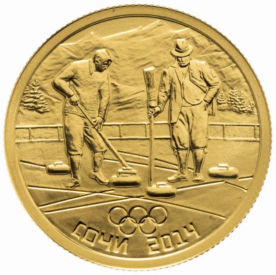 купить 50 рублей 2014 СПМД "Олимпийские виды спорта - Кёрлинг" в подарочном футляре с сертификатом