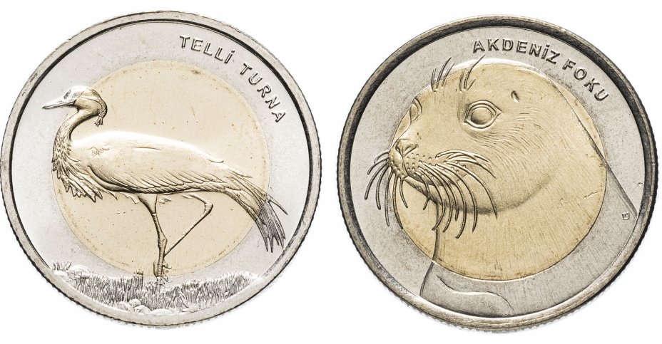 купить Турция набор монет 2013 (2 штуки, UNC) Журавль, Тюлень