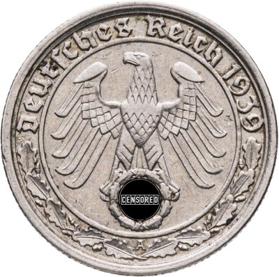 купить Германия, Третий рейх 50 рейхспфеннигов (reichspfennig) 1939, знак монетного двора "A"