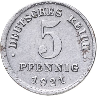 купить Германия (Веймарская республика) 5 пфеннигов (pfennig) 1921 J