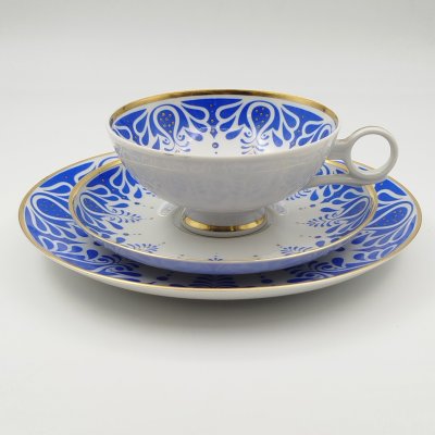 купить Трио чайное в бело-голубой гамме, фарфор, крытье, золочение, Wallendorf, Германия, 1963-1990 гг.