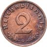 Купить Германия, Третий рейх 2 рейхспфеннига (reichspfennig) 1939, знак монетного двора: "G" - Карлсруэ
