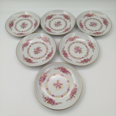 купить набор из 6-ти розеток с цветочным декором, фарфор, деколь, золочение, Graf Von Henneberg Porzellan, 1777 Jlmenau, ГДР, 1977-1990 гг.