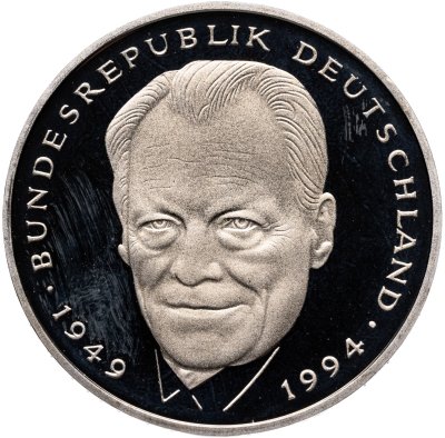 купить Германия (ФРГ) 2 марки 1995 J Вилли Брандт, 45 лет Федеративной Республике (1949-1994)