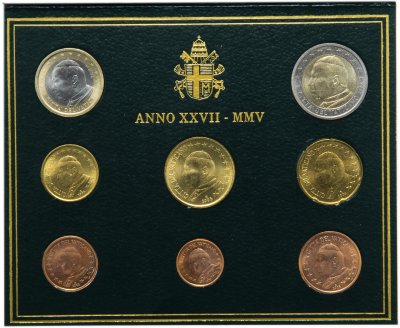 купить Ватикан годовой набор монет евро 2005 (8 монет) Папа Иоанн Павел II