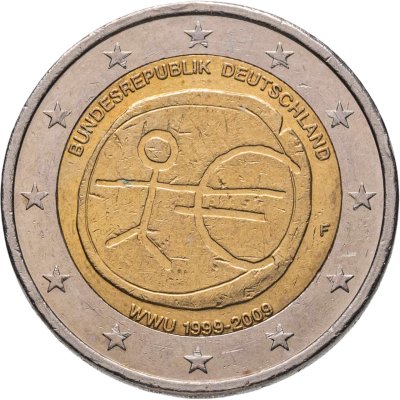 купить Германия 2 евро 2009 F "10 лет Экономическому и валютному союзу"