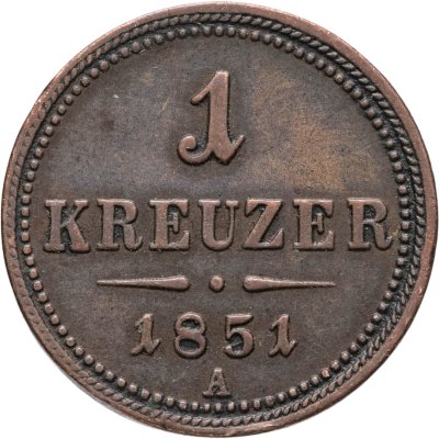 купить Австрия 1 крейцер (kreuzer) 1851, знак монетного двора "A" - Вена