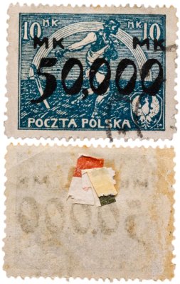 купить Польша марки 10 (с надпечаткой 50000) 1921-1922 "Сеятель"