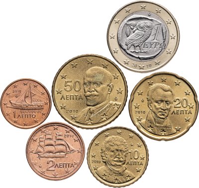 купить Греция Набор из 6 монет 1, 2, 10, 20, 50 евроцентов и 1 евро 2010