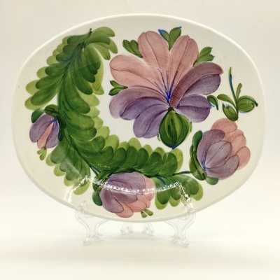 купить Сервировочное блюдо с расписным цветочным декором, фаянс, роспись, Конаковский фаянсовый завод им. М.И. Калинина (ЗиК Конаково), СССР, 1960-1991 гг.