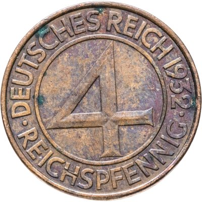 купить Германия 4 рейхспфеннига (reichspfennig) 1932, знак монетного двора "A" — Берлин