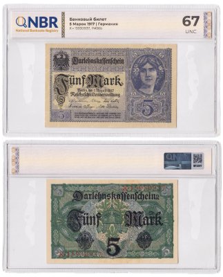купить Германия 5 марок 1917 в слабе NBR UNC67