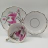 Купить Трио чайное с цветочным декором пурпурного оттенка, фарфор, роспись, золочение, Weimar Porzellan (Веймарский фарфор), ГДР, 1949-1980 гг.