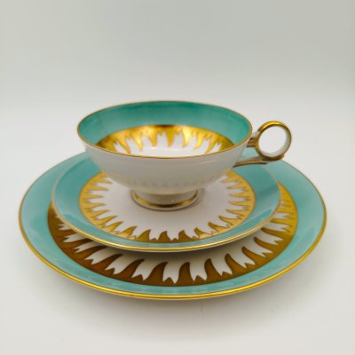 купить Трио чайное бирюзового цвета с золотистым декором, фарфор, крытье, золочение, Wallendorf, ГДР, 1963-1980 гг.