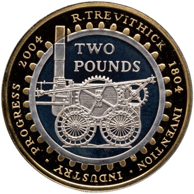 купить Великобритания 2 фунта (pounds) 2004 "200 лет первому паровозу Ричарда Тревесика" в коробке, с сертификатом