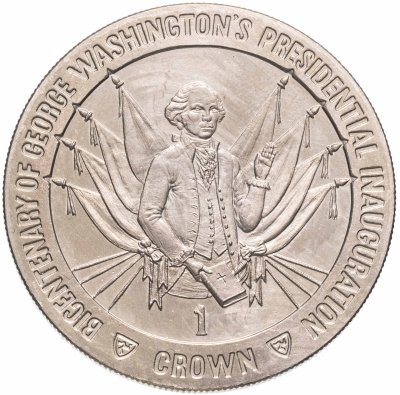 купить Остров Мэн 1 крона 1989 200 лет вступлению в должность президента Джорджа Вашингтона /клятва/