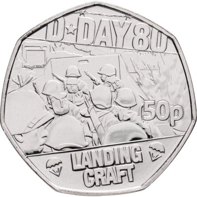 купить Джерси 50 пенсов 2024 « 80 лет высадке союзников в Нормандии (D-Day). Десантное судно.»