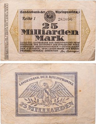 купить Германия, Рейнская провинция 25 миллиардов марок 1923