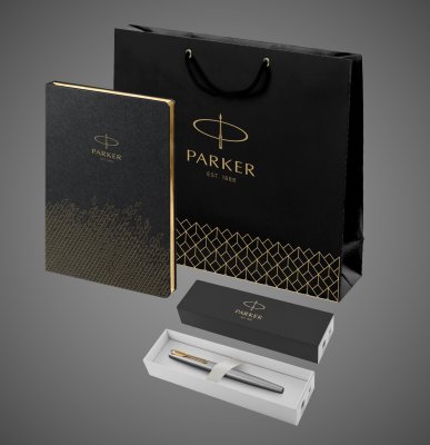 купить Подарочный набор: Ручка перьевая Parker Jotter Stainless Steel GT, Mblue и Ежедневник недатированный, чёрный, Металлы: нержавеющая сталь, позолота, позолота, хром, 2026 г.