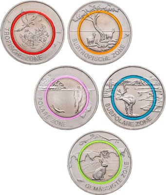 купить Германия 5 евро 2017-2021 набор из 5-ти монет "Климатические зоны"