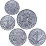 Купить Франция, набор из 5 монет: 1, 2, 5 франков. 1943-1948
