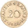 Купить Саар 20 франков (francs) 1954