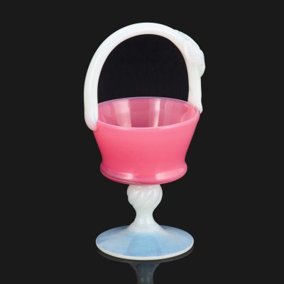 купить Вазочка на ножке для десертов (бонбоньерка, конфетница) Empoli Art Glass Opaline, Тоскана, стекло, двухцветное, опалесцентное, Италия, 1950-1960 гг.