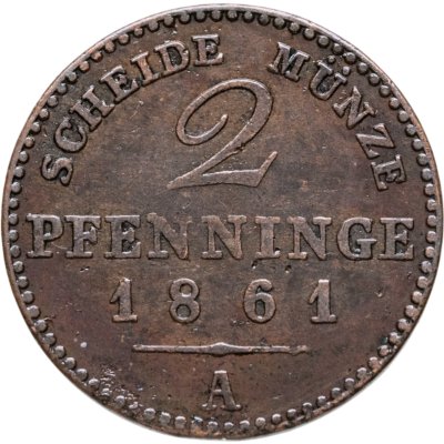купить Германия, Пруссия 2 пфеннига 1861