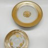 Купить Набор из 2 десертных тарелок и 2 блюдец в золотистой гамме, фарфор, деколь, золочение, Барановский фарфоровый завод, СССР, 1970-1991 гг.