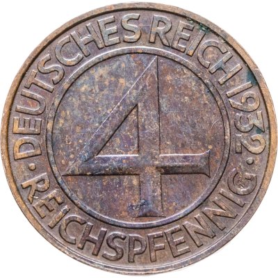 купить Германия 4 рейхспфеннига (reichspfennig) 1932, знак монетного двора "D" — Мюнхен